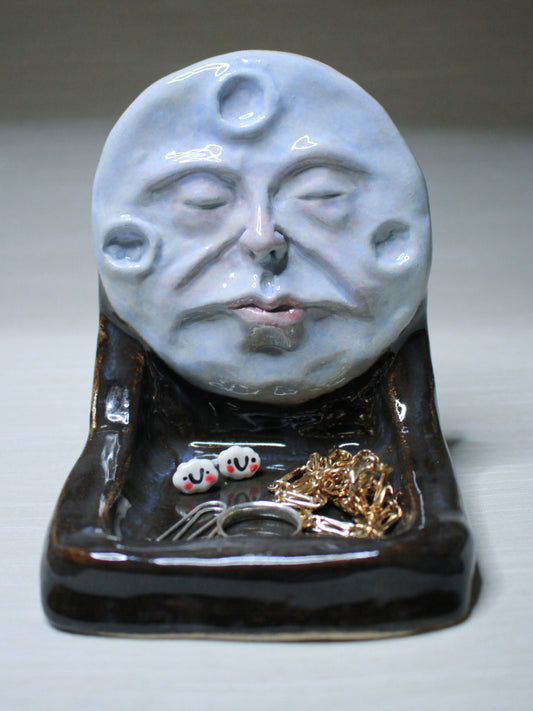 Black Moon Mini Altar / Trinket Dish - Handmade Ceramic Tealight / Jewellery Holder