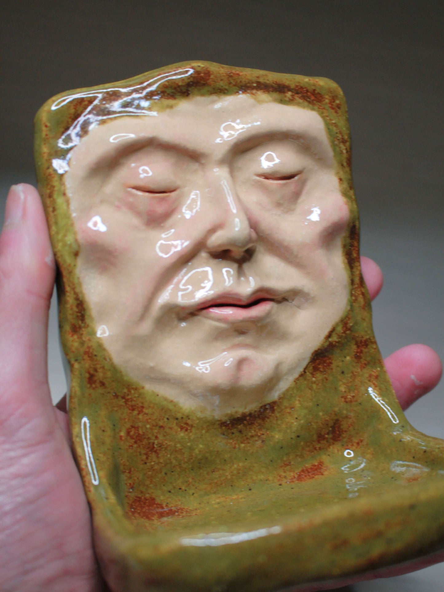 Green Man Tealight / Trinket Holder - Handmade Ceramic Jewellery Dish / Mini Altar