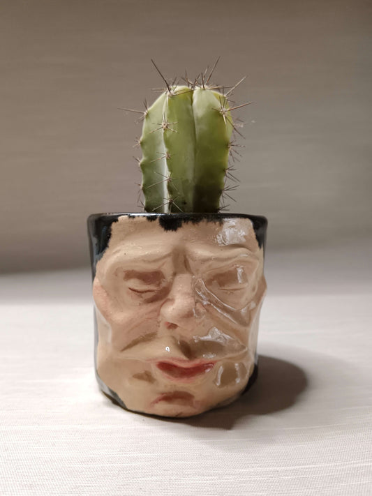 Grumpy Face Mini Pot / Tumbler - Handmade Ceramic Pot & Drinkware