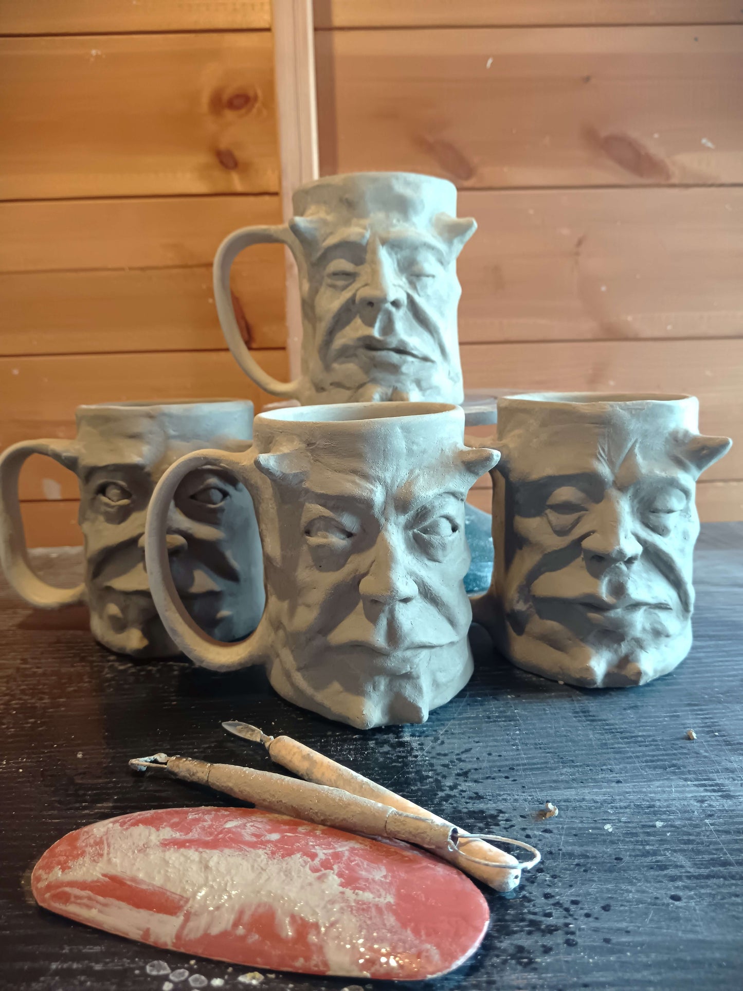 Brown Devil Face Tankard / Large Mug - Handmade Ceramic Beer Mug