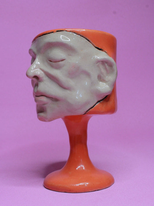 Orange (Closed Eyes) Ceramic Face Goblet - Small Handmade Ceramic Drinkware (Copy)