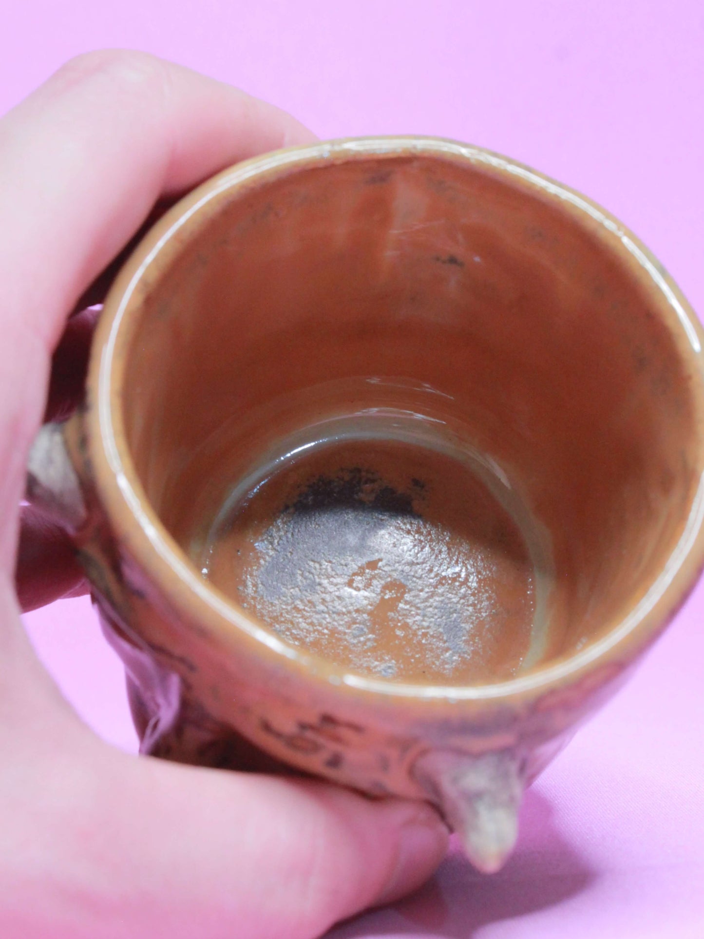 Brown Devil Mini Pot (Closed Eyes) / Tumbler - Handmade Ceramic Pot & Drinkware