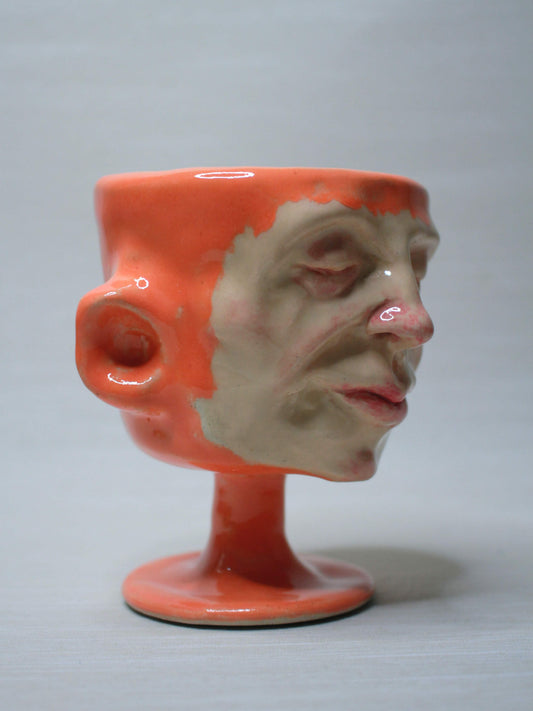 Ornage Mini Face Goblet - Quirky Handmade Ceramic Small Wine Glass