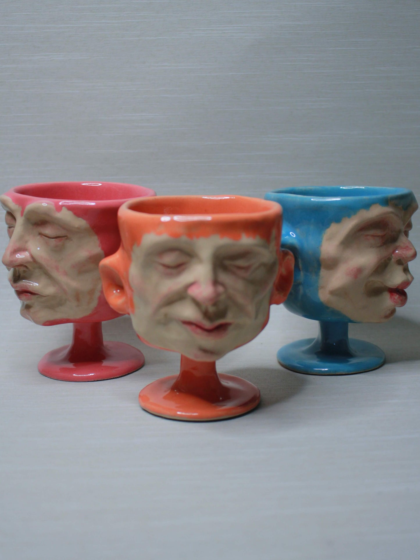 Ornage Mini Face Goblet - Quirky Handmade Ceramic Small Wine Glass