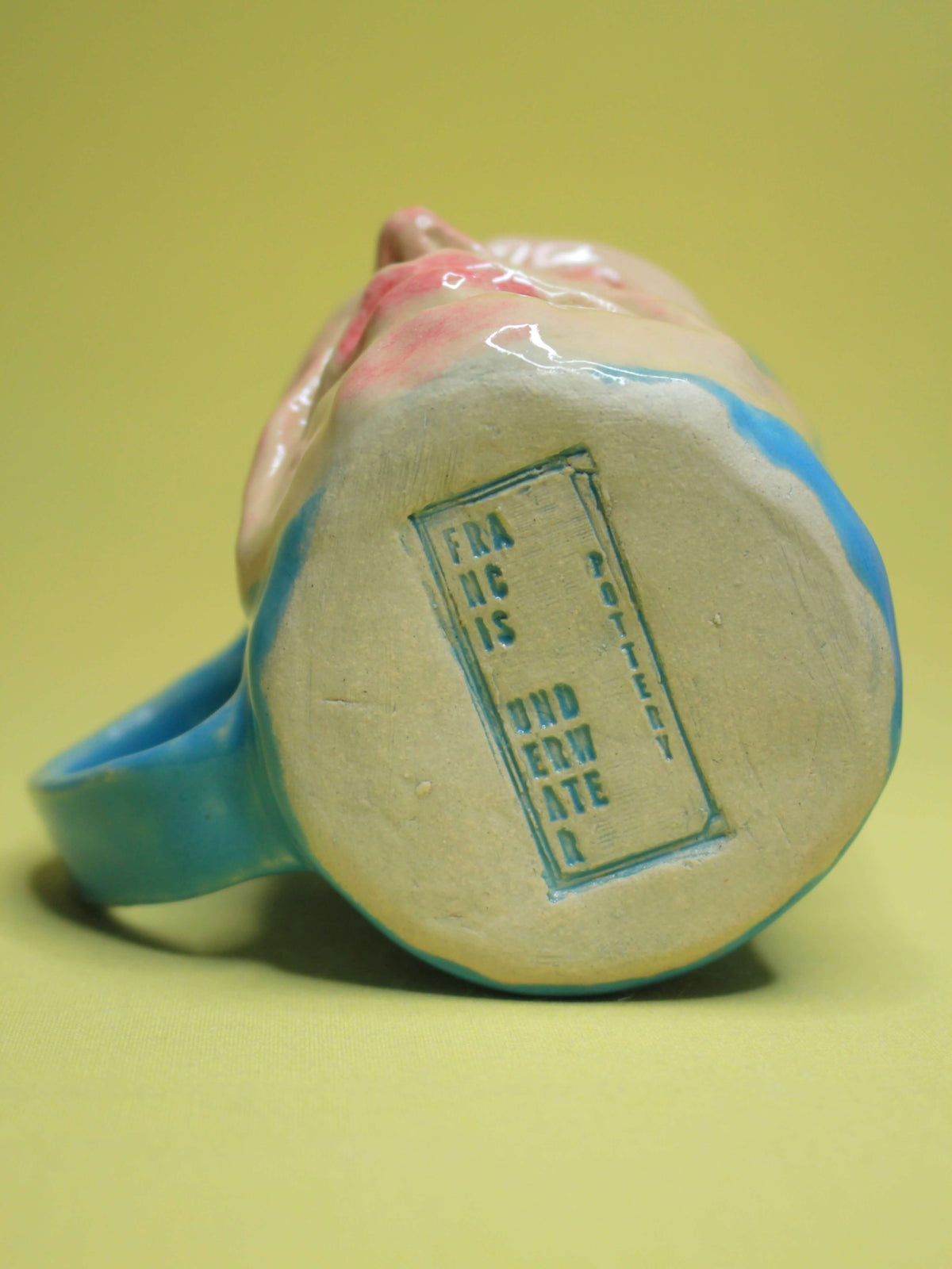 Quirky Hand Sculpted Blue Face Mug - Handmade Ceramic Character Drinkware