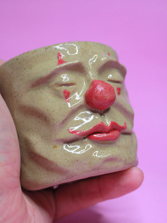 Sleepy Clown Face Tumbler - Quirky Handmade Ceramic Drinkware