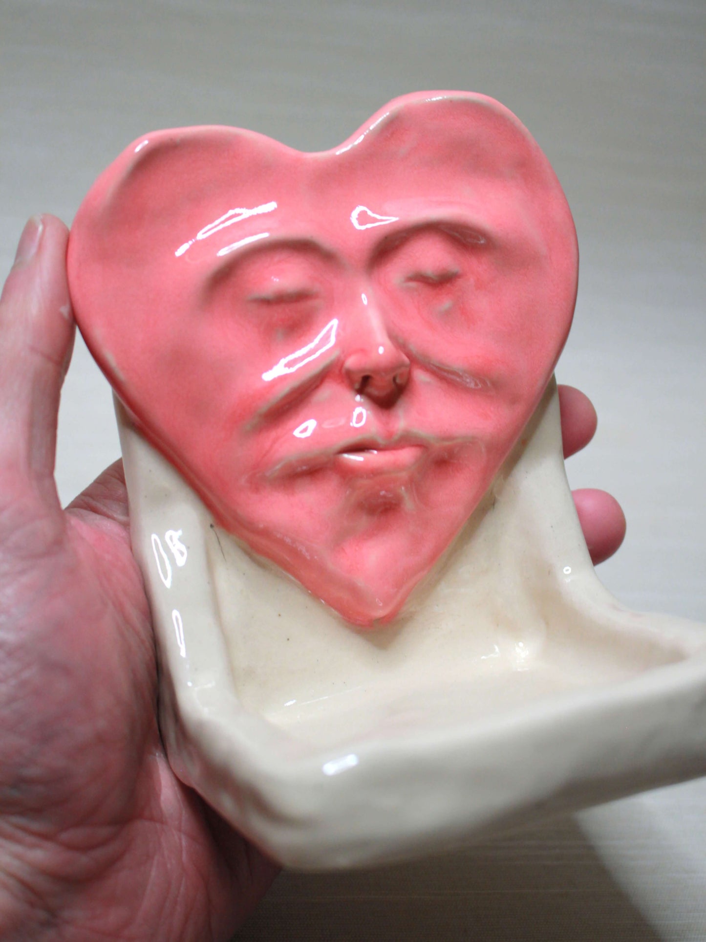Pink Heart Tealight / Trinket Holder (White) - Handmade Ceramic Jewellery Dish / Mini Altar