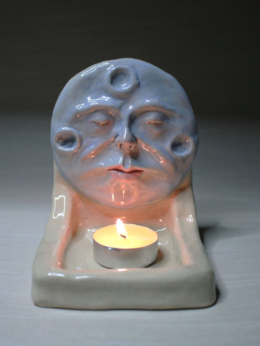 White Moon Trinket Dish / Mini Altar - Handmade Ceramic Tealight / Jewellery Holder