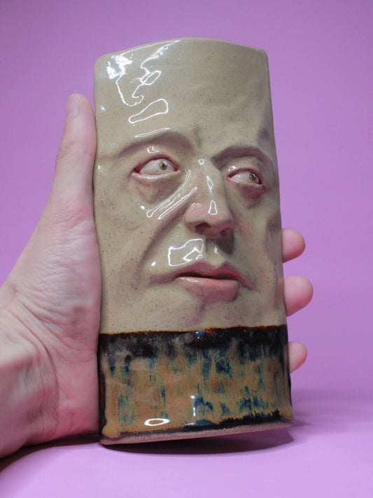 Glossy Side-Eye Slim Ceramic Face Vase