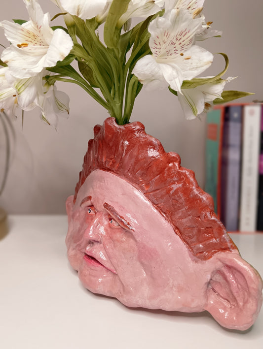 Drop Dead Fred Sculpture Vase with Flowers left side
