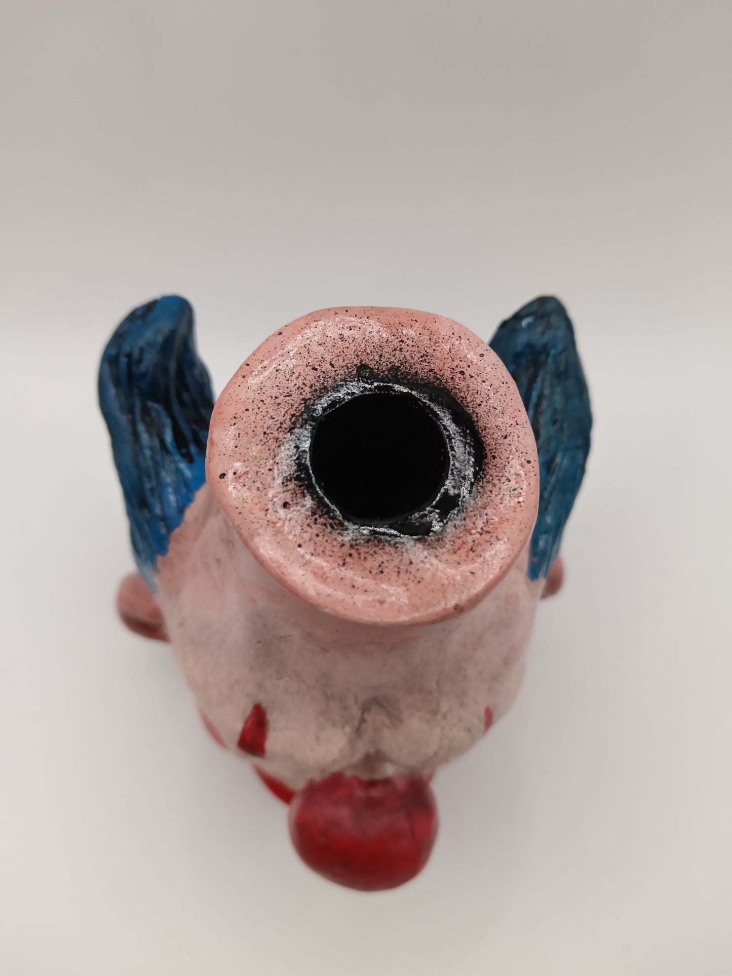 Handmade clay clown vases with blue hair top