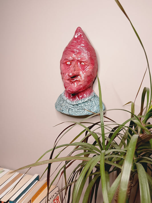 handmade airdry clay alien sculpture, wall art