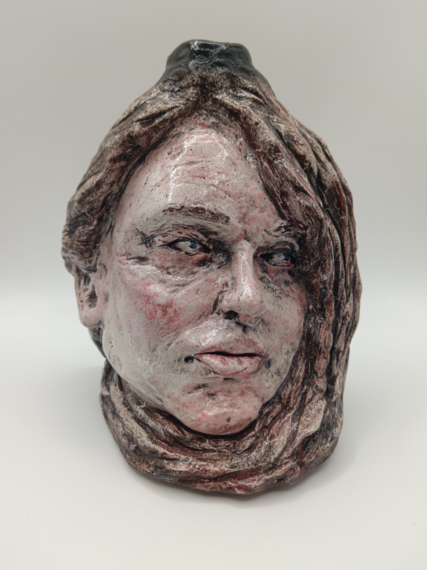 Handmade Female Portrait bud vase, front