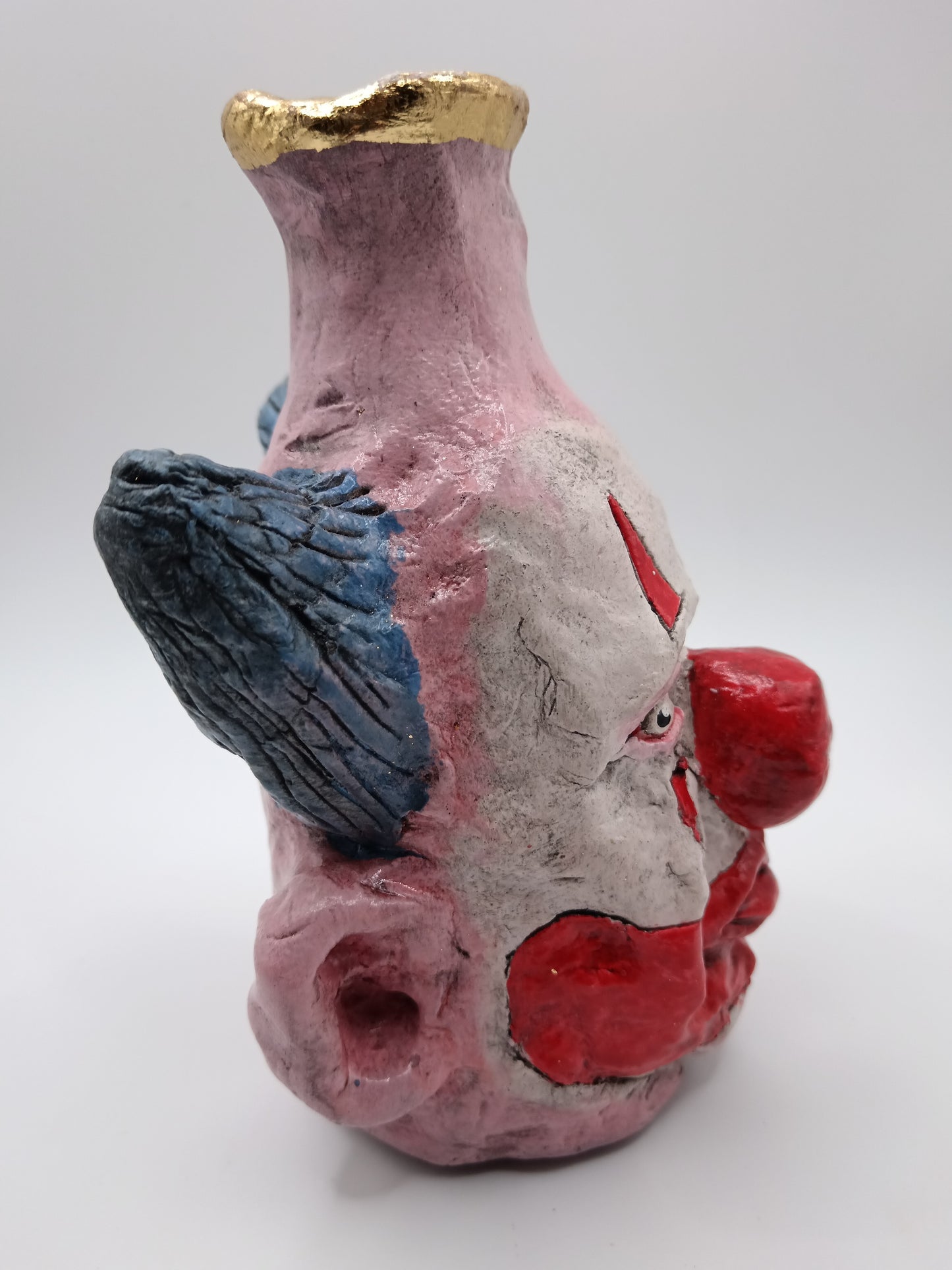 hand sculpted clown vase, right view