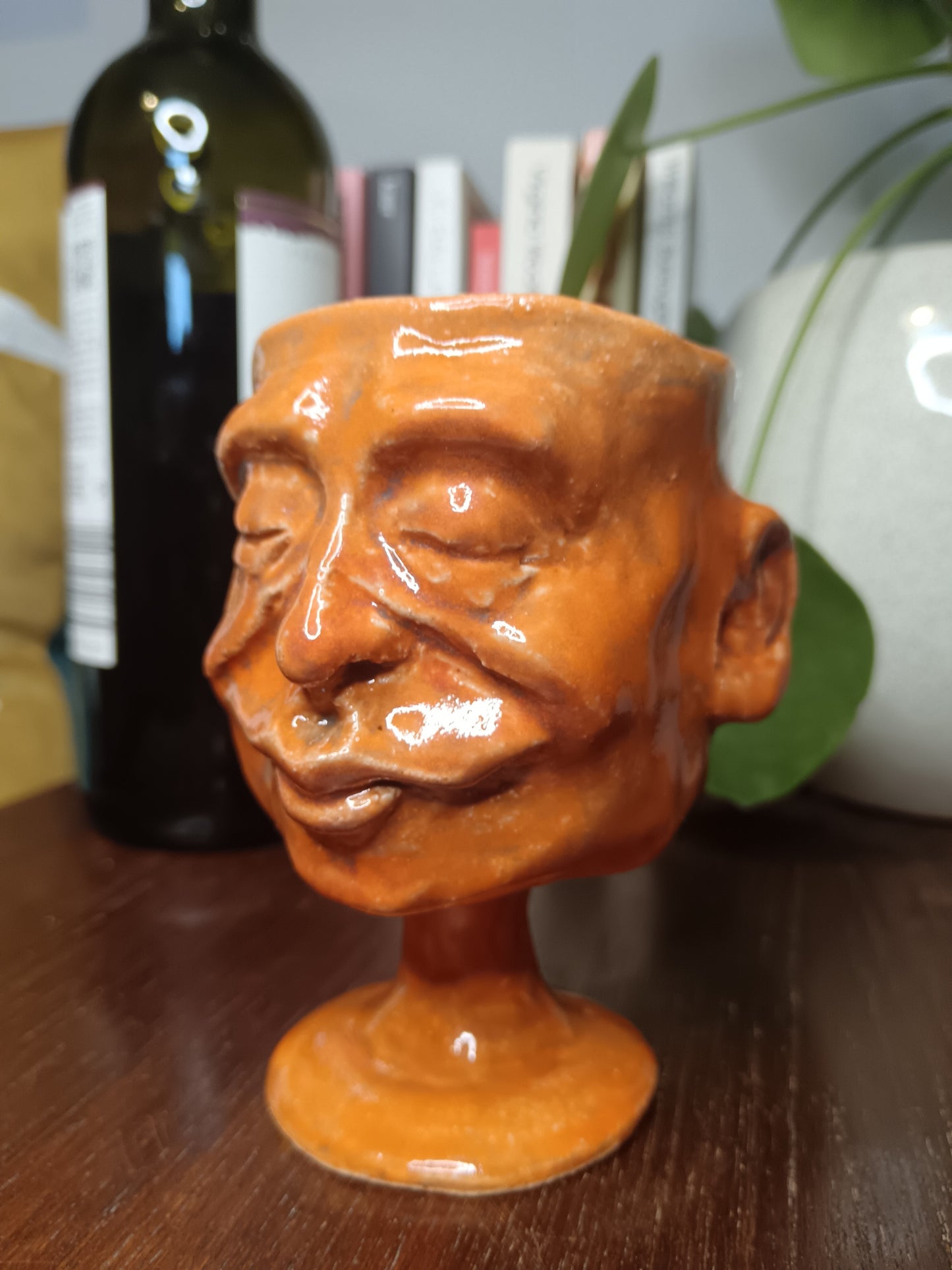 Orange + Blue Ceramic Face Goblet