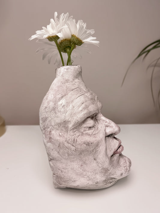 Francis Underwater Airy dry clay vase - male face, home setting flowers right side