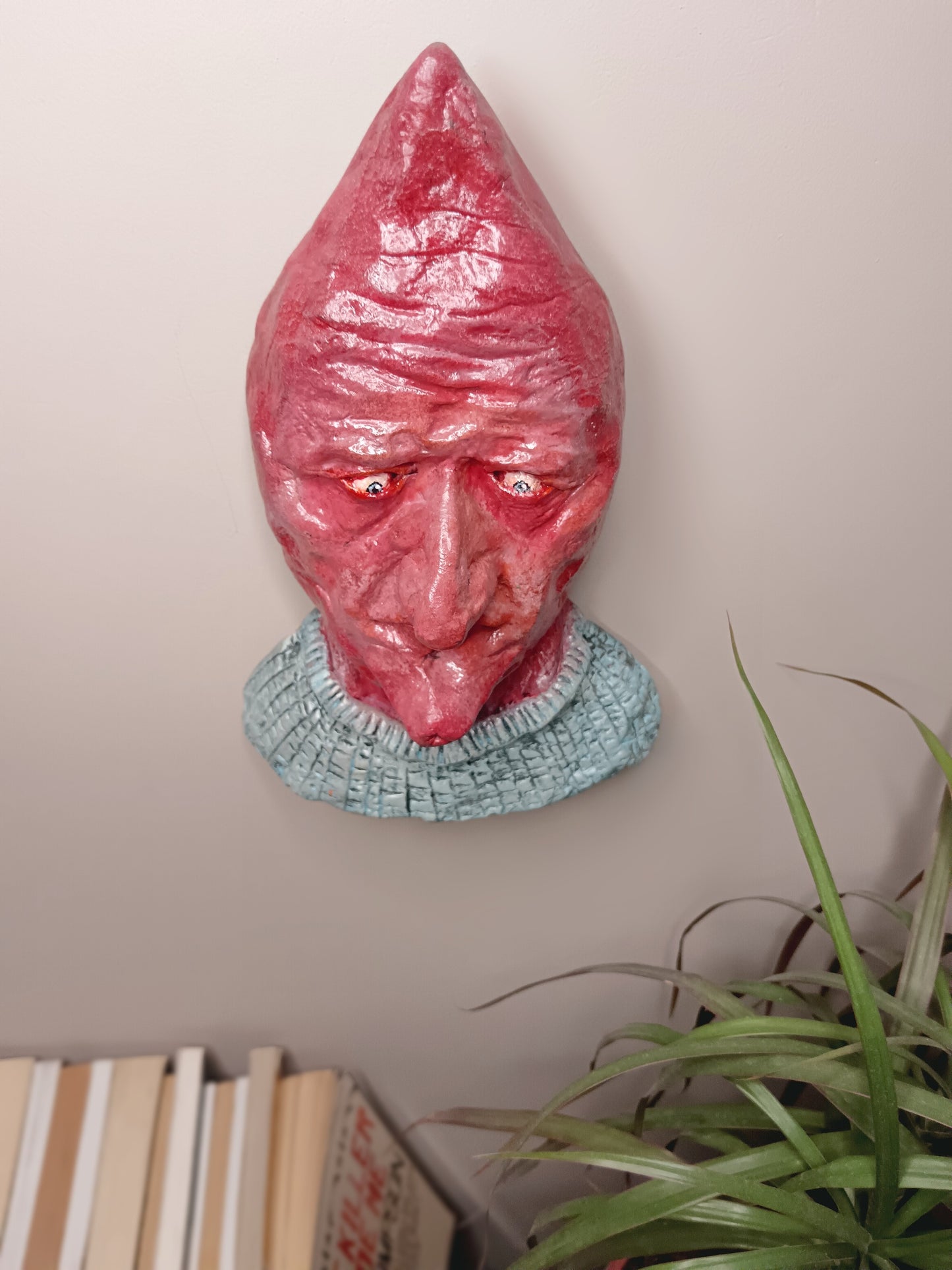 handmade airdry clay alien sculpture, wall mounted top