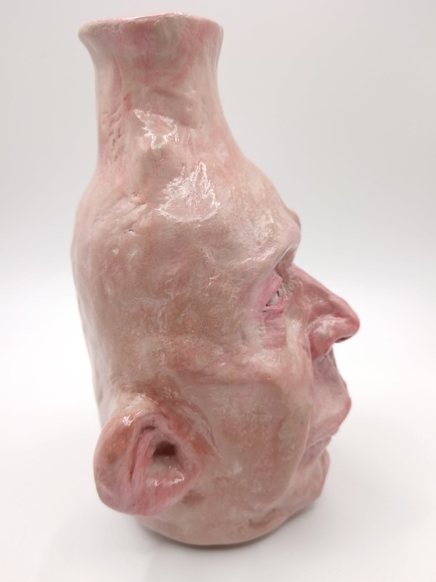 handmade realistic face vase, right view