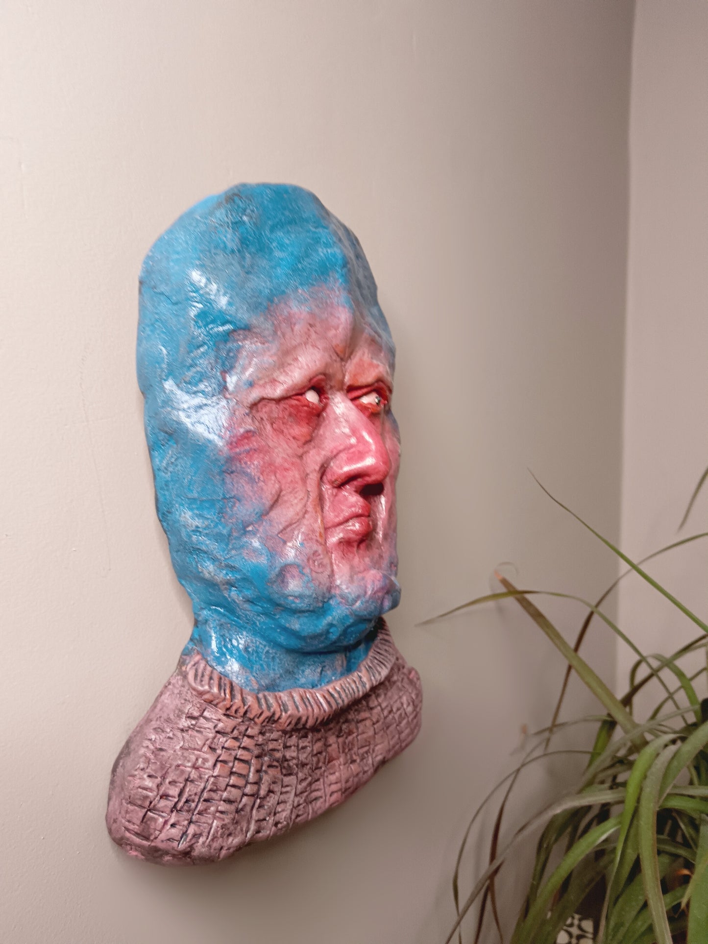 Francis Underwater handmade clay alien sculpture, wall mounted side