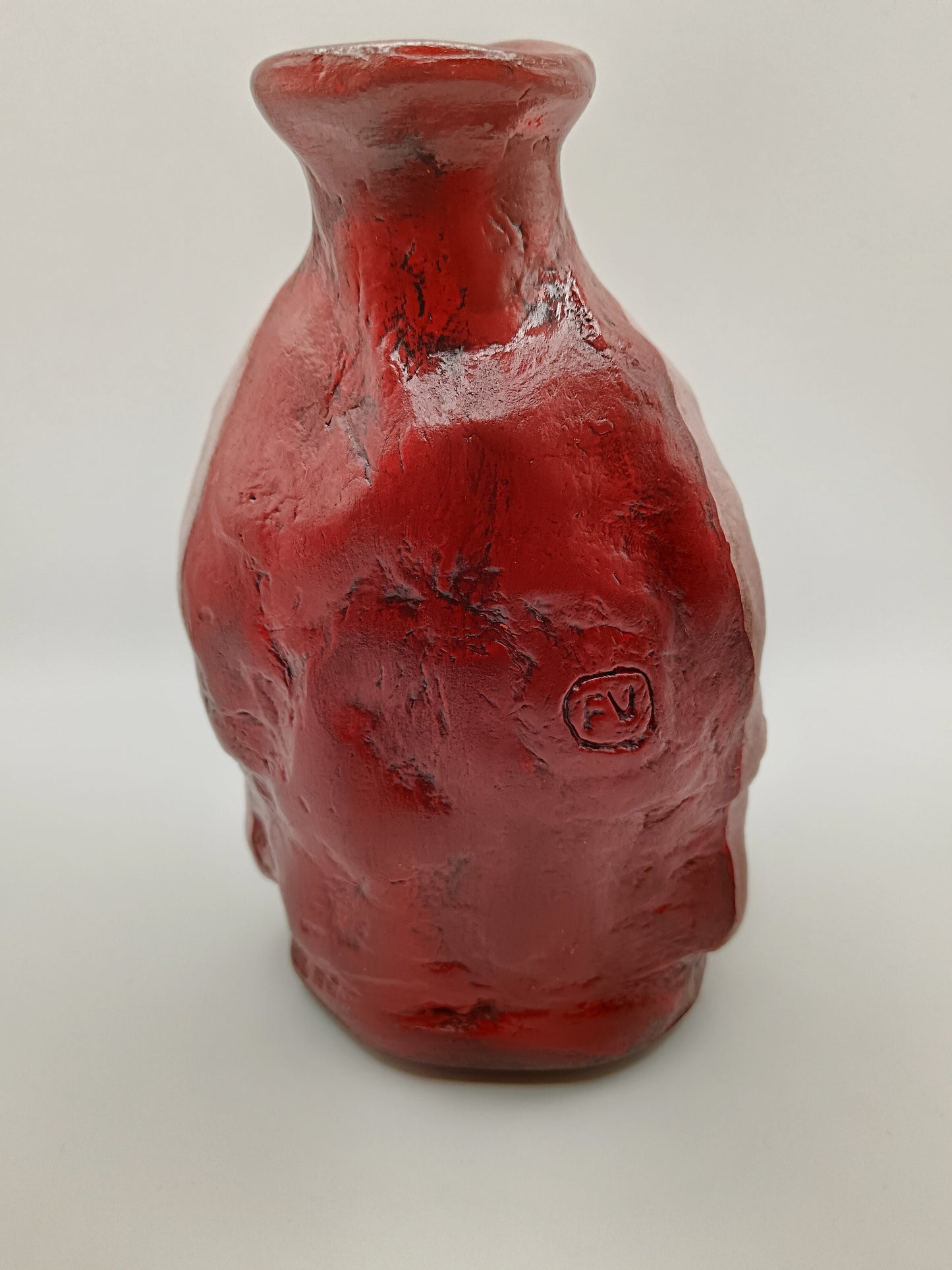 Handmade clay death mask vase, back