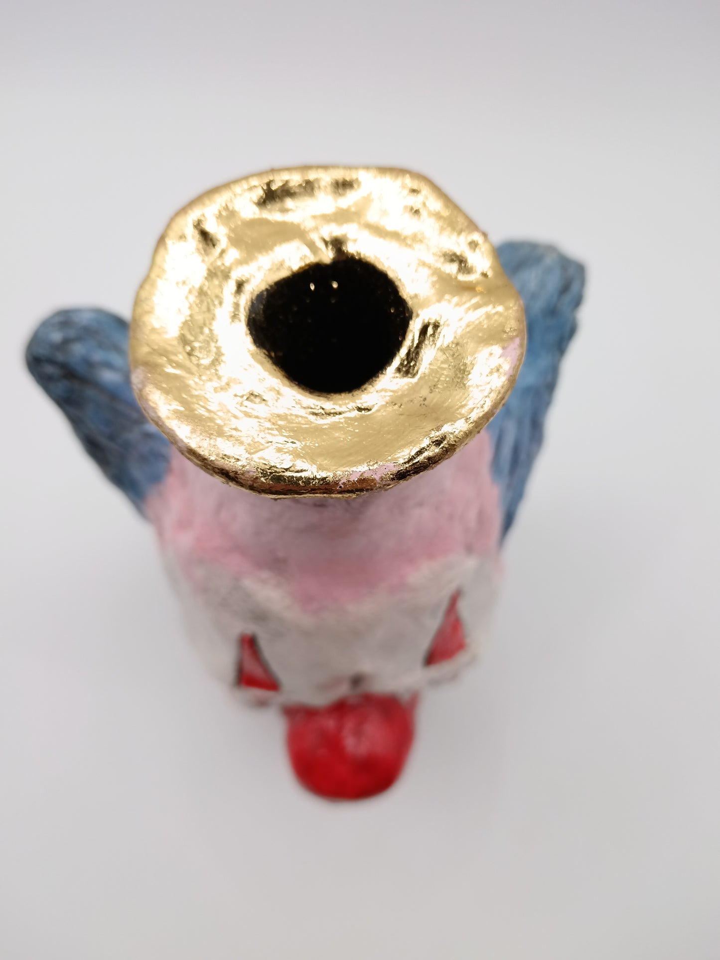 hand sculpted clown vase, top view