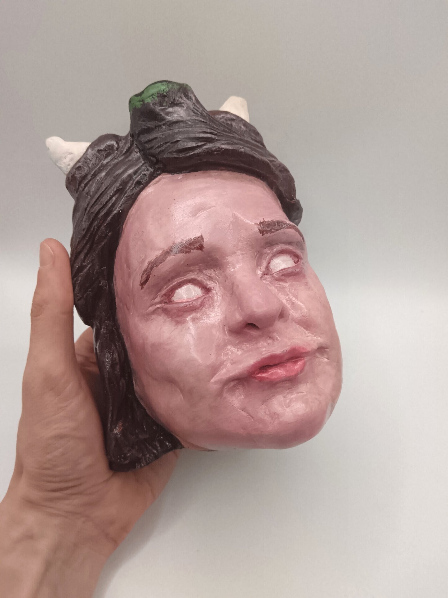 Francis Underwater Handmade clay devil girl vase, hand size comparison