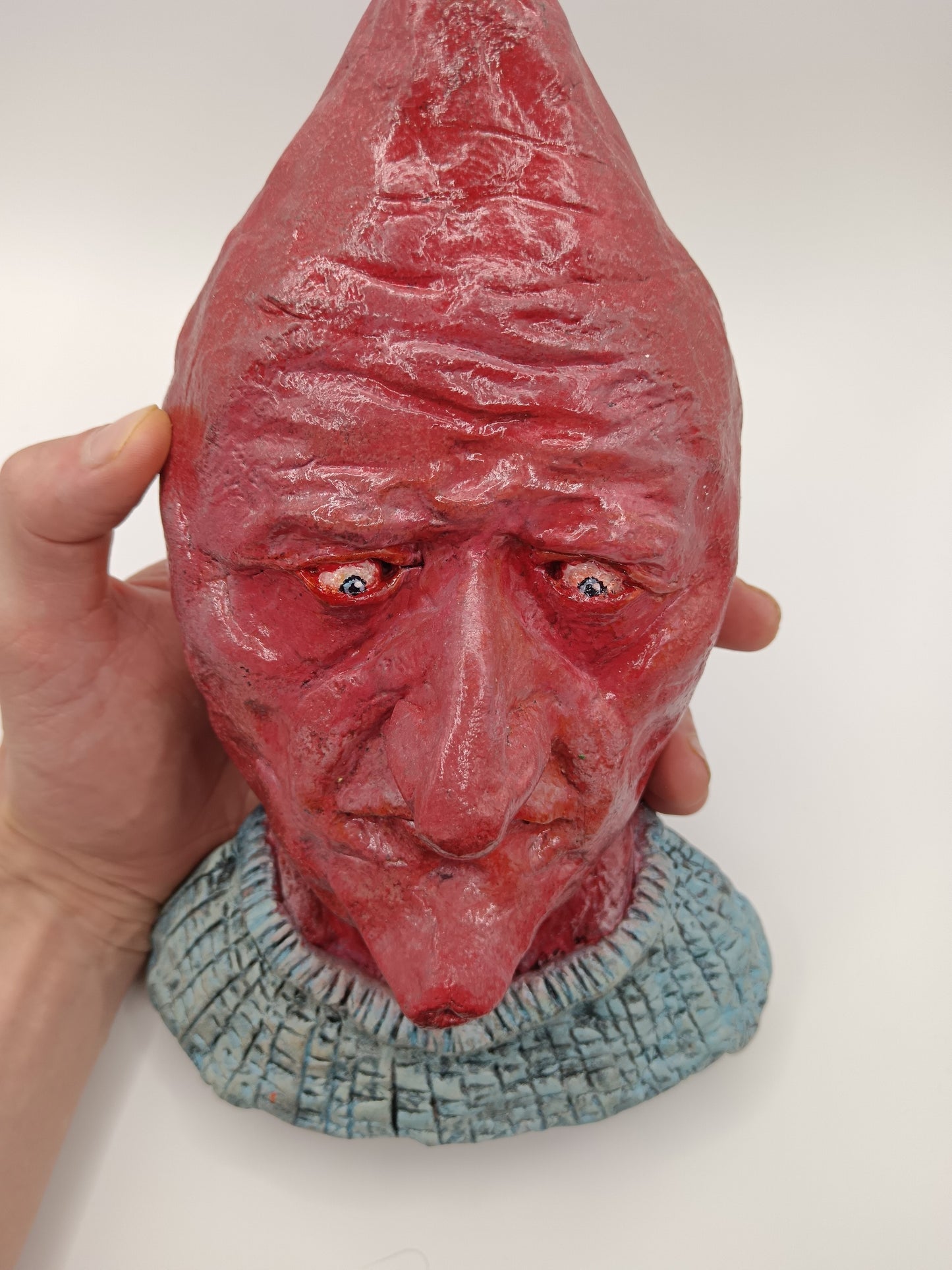 handmade airdry clay alien sculpture, front top