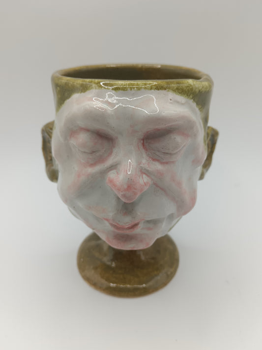 Green Ceramic Face Goblet