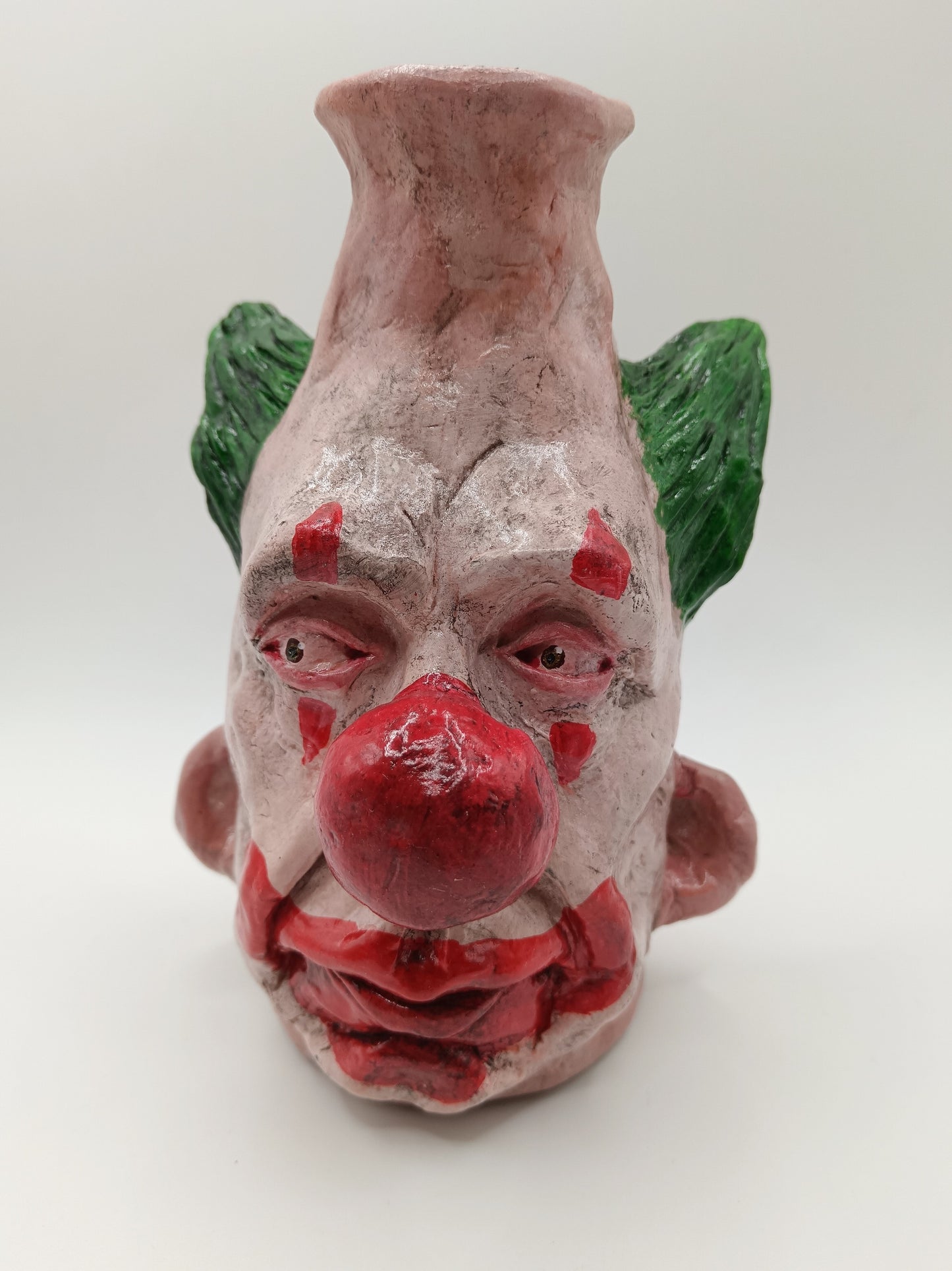Handmade clown vases with green hair