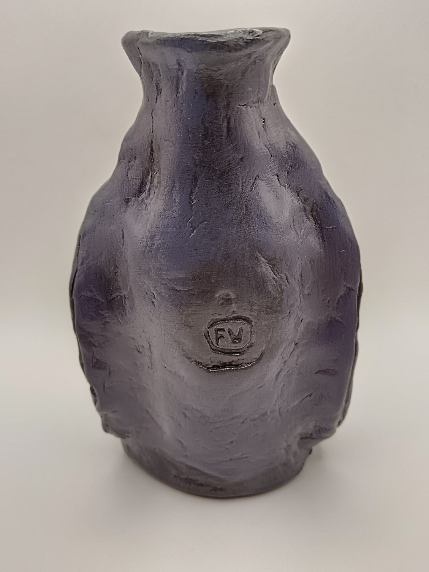 Hand made clay skull vase purple grim reaper back