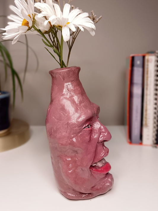 caricature face vase, home setting side