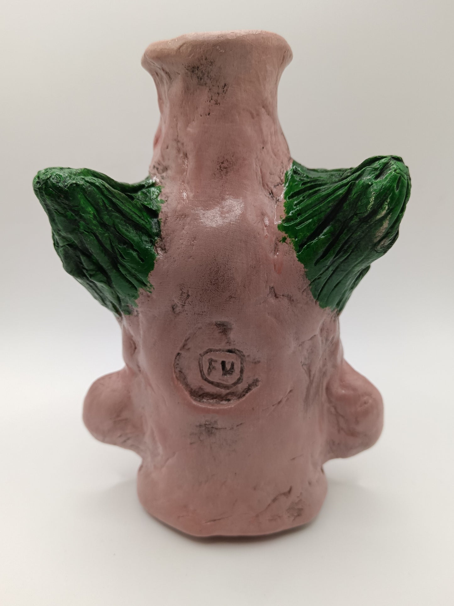 Handmade clown vases with green hair back