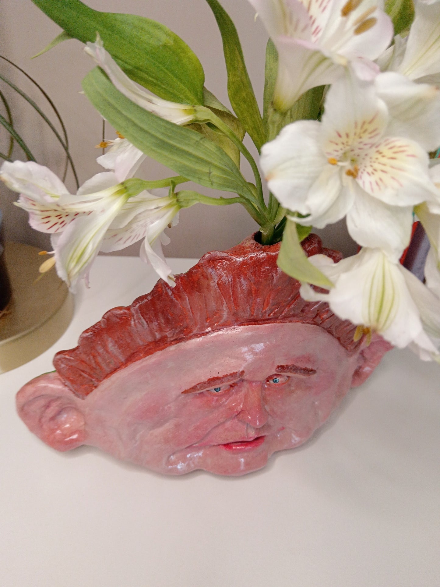 Drop Dead Fred Sculpture Vase with Flowers top view