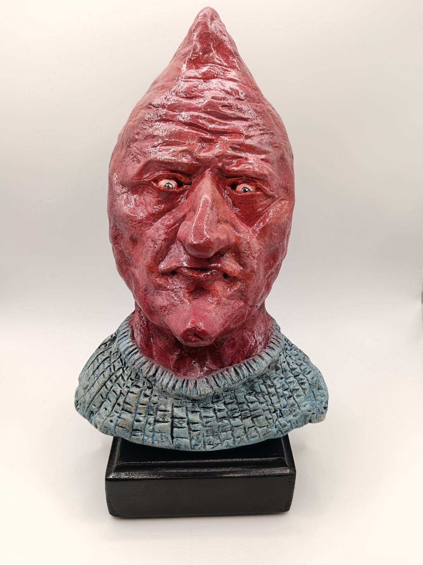 handmade airdry clay alien sculpture, front