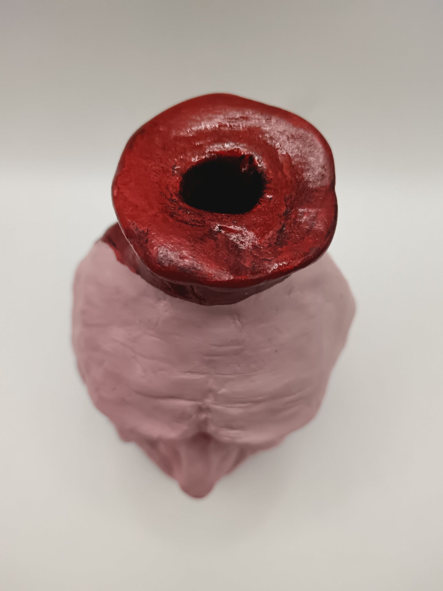 Handmade clay death mask vase, top