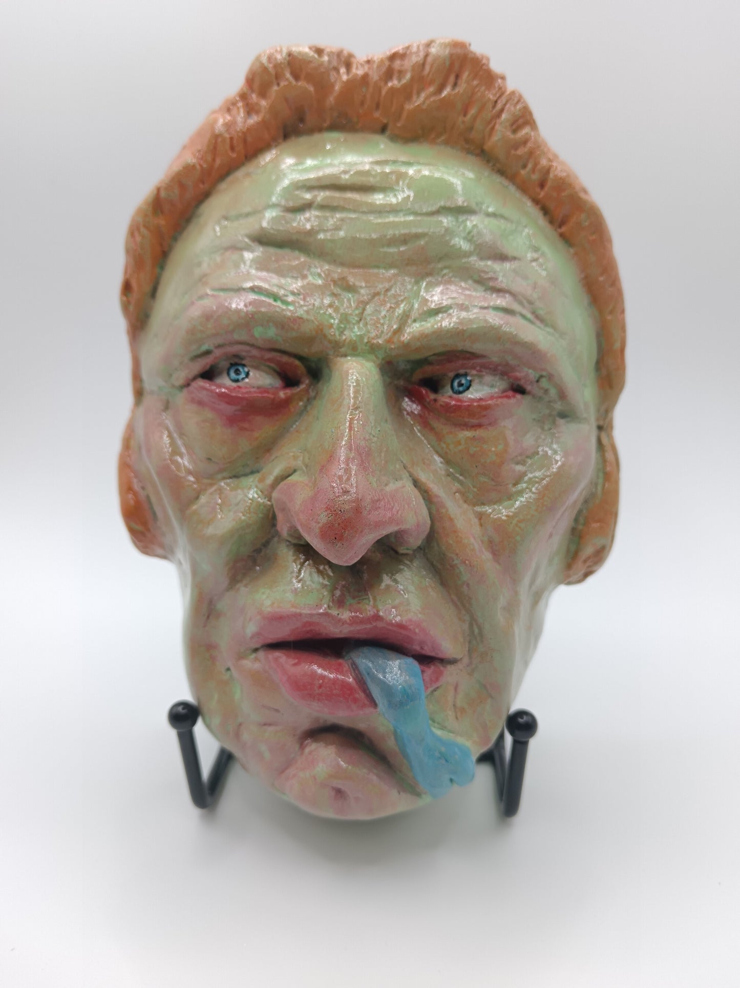 Francis underwater hand sculpted lizard man clay sculpture with stand front