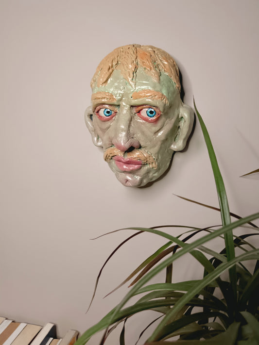 Hand sculpted green man sculpture wall mounted mask