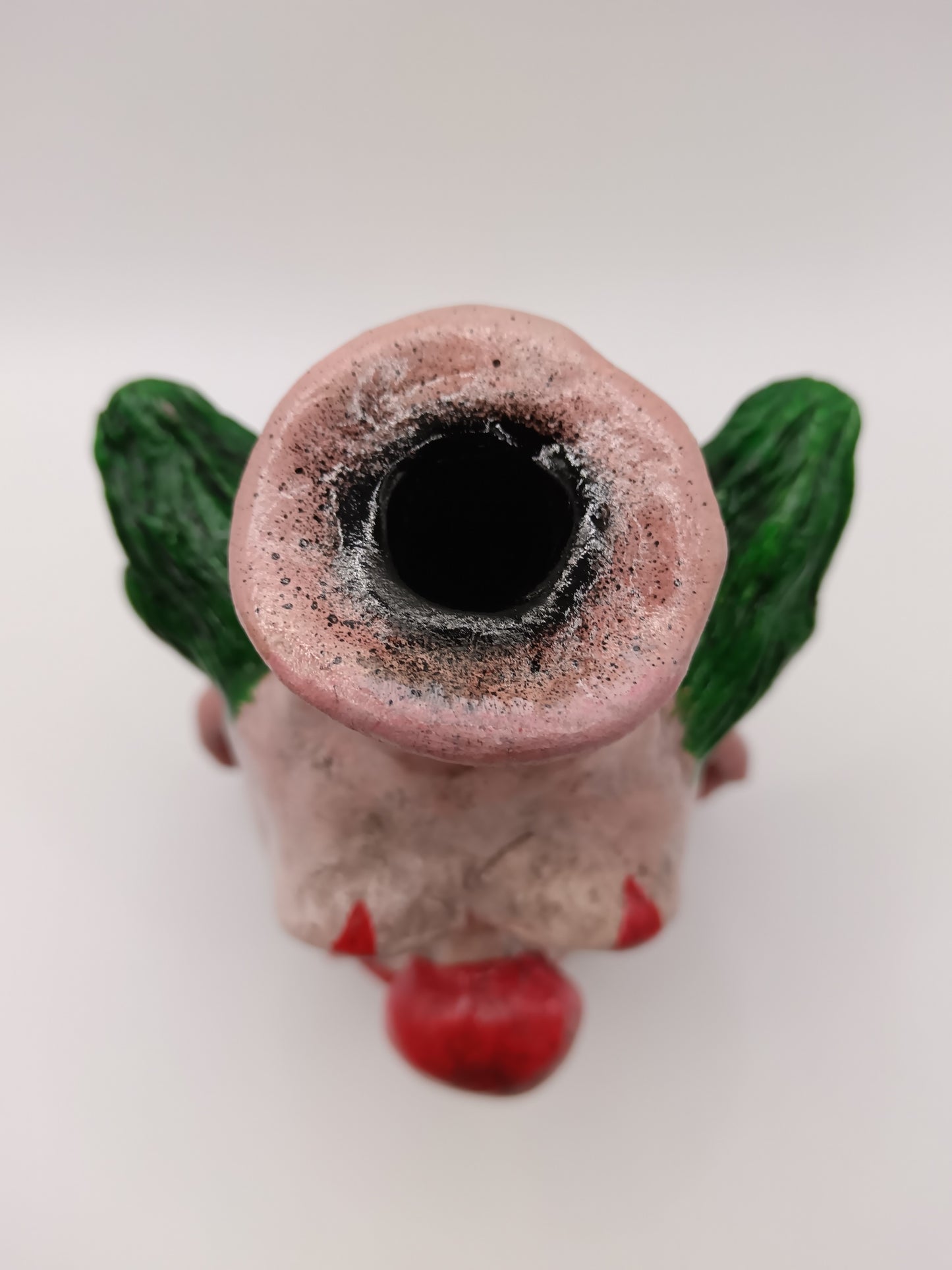 Handmade clown vases with green hair side view top