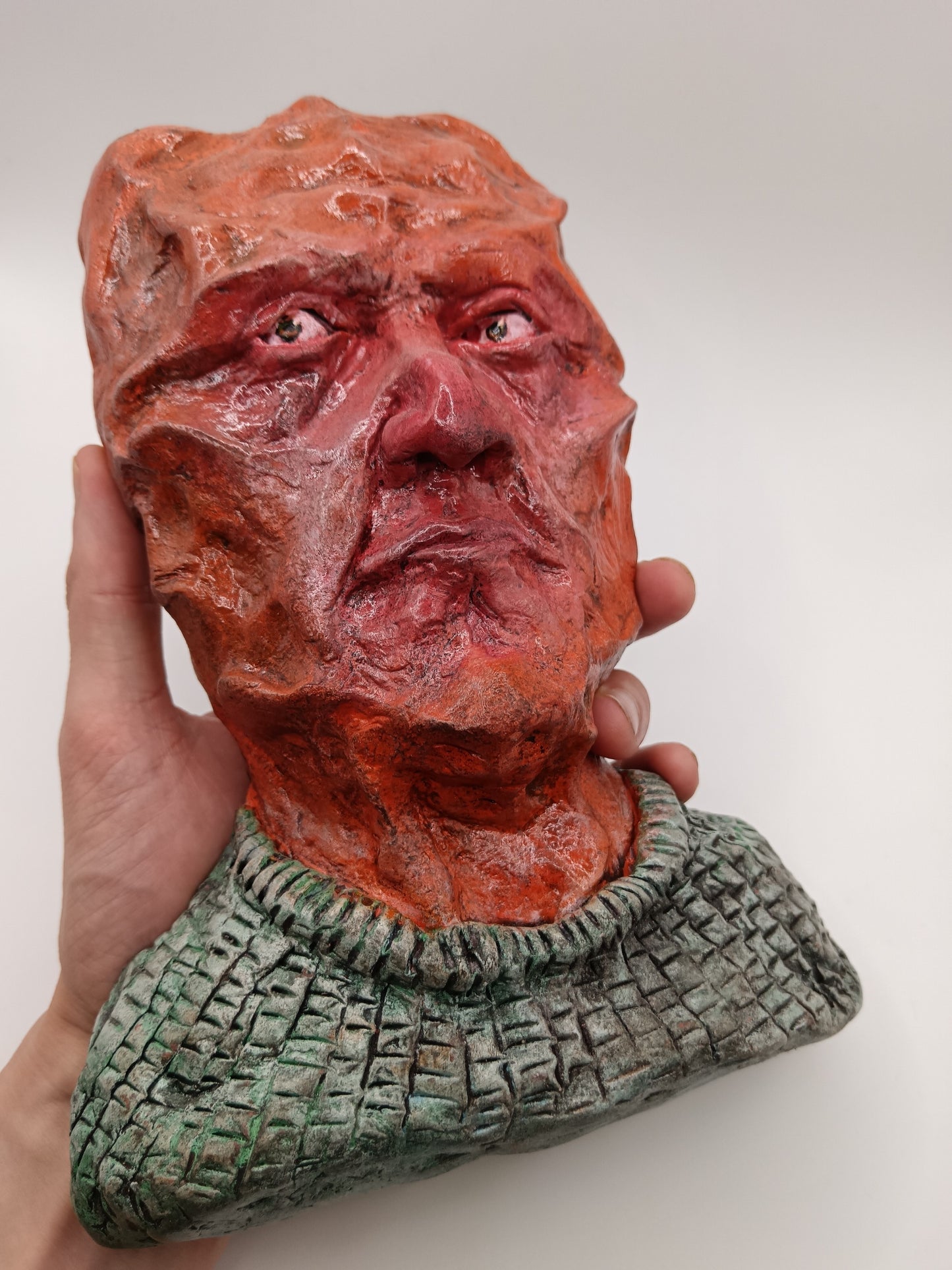 Francis Underwater hand sculpted clay alien art, front hand