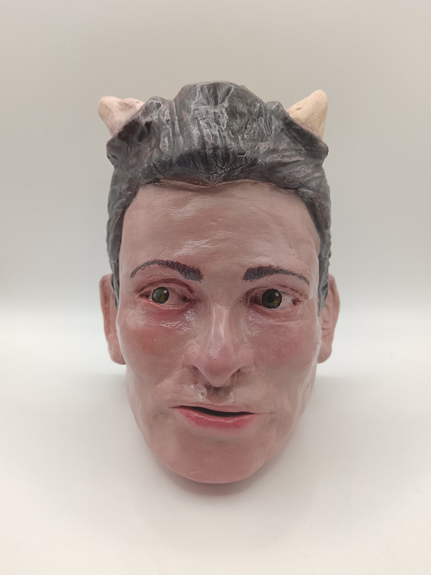 handmade devil boy vase, front