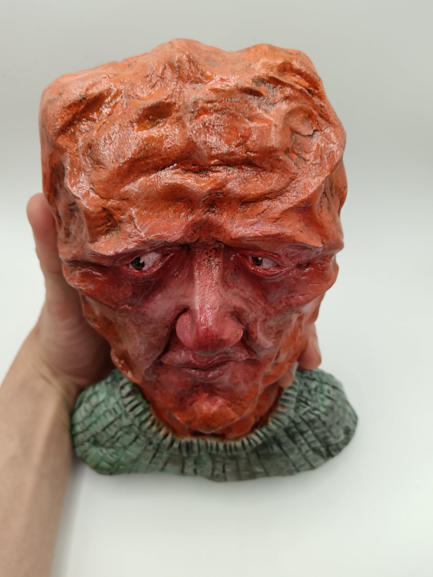 hand sculpted clay alien art, top view