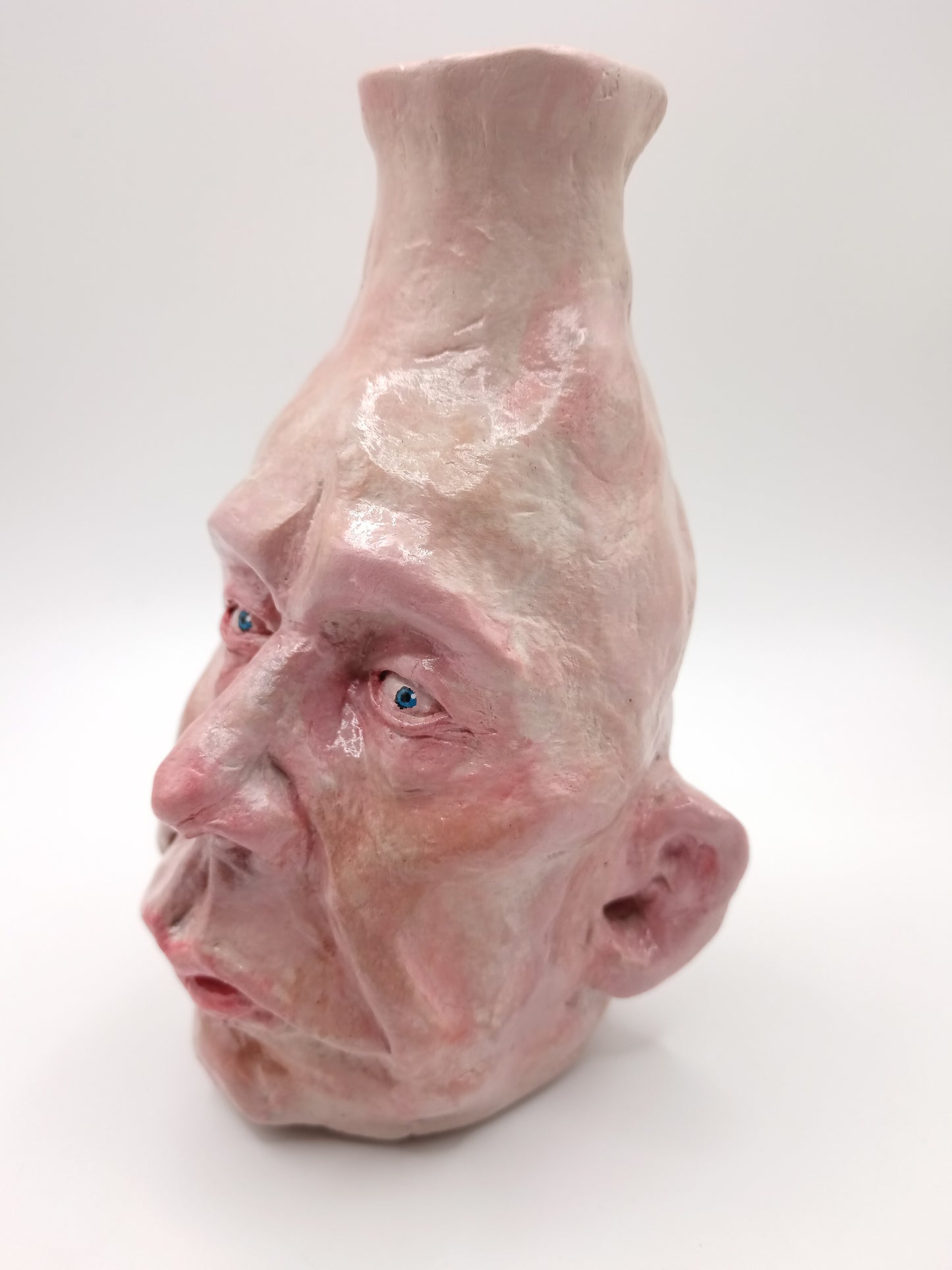 handmade realistic face vase, right view
