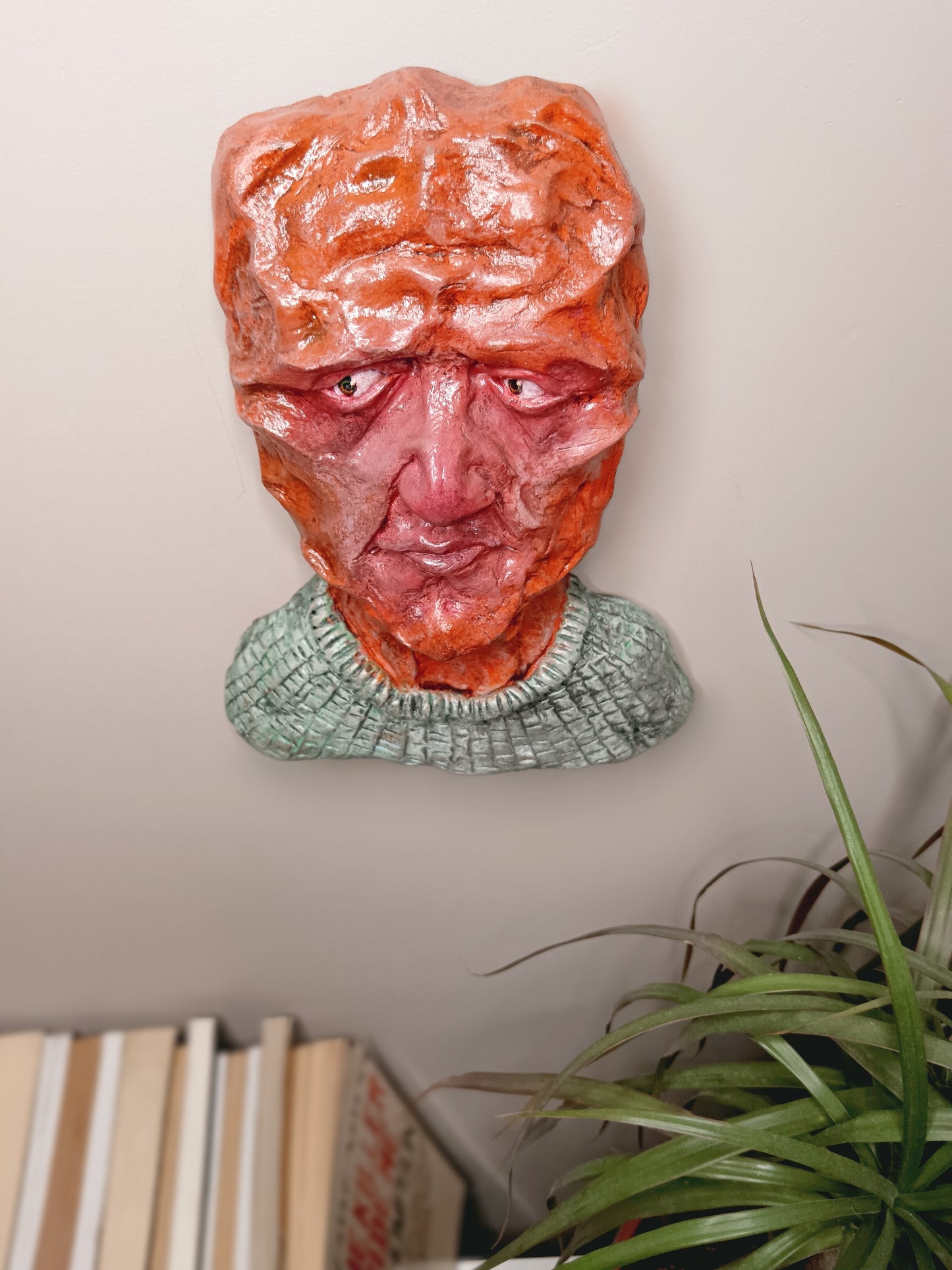 Francis Underwater hand sculpted clay alien art, home setting wall mounted top
