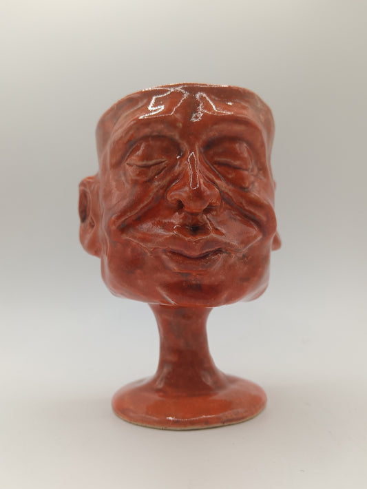 Orange + Blue Ceramic Face Goblet