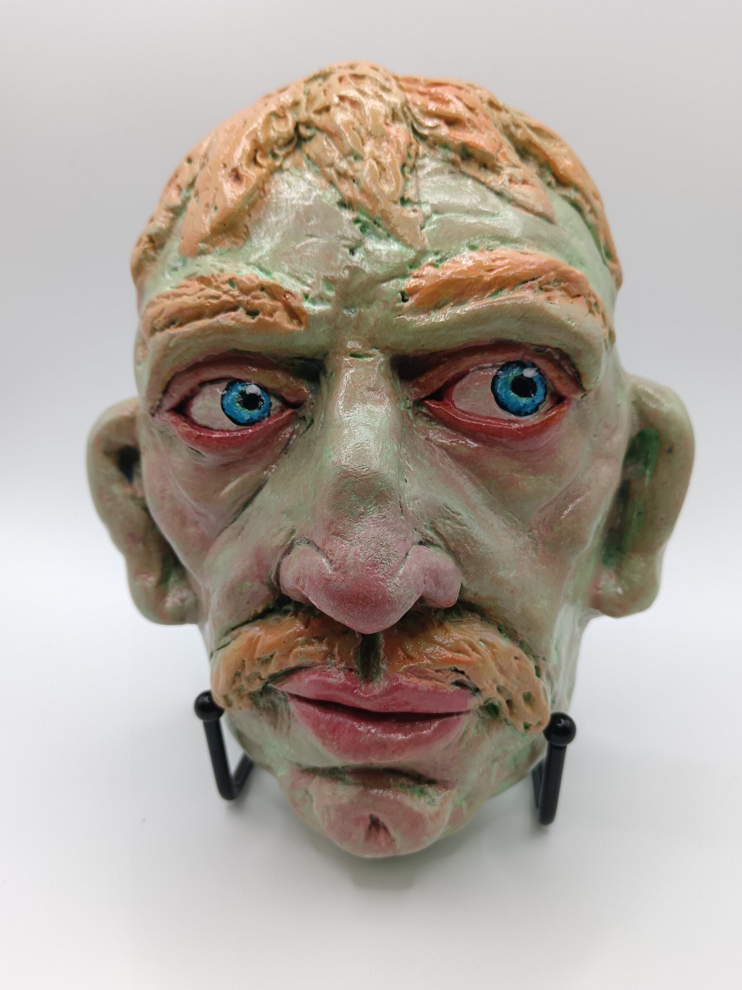 Francis underwater Hand sculpted green man sculpture with stand, front