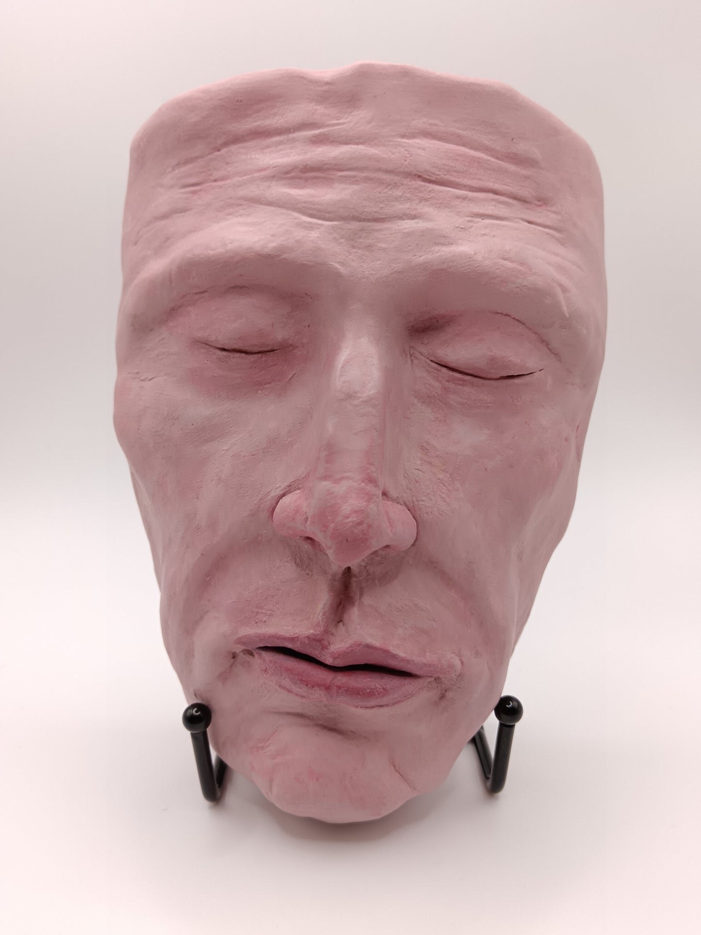 Francis underwater, hand sculpted death mask sculpture with stand, front