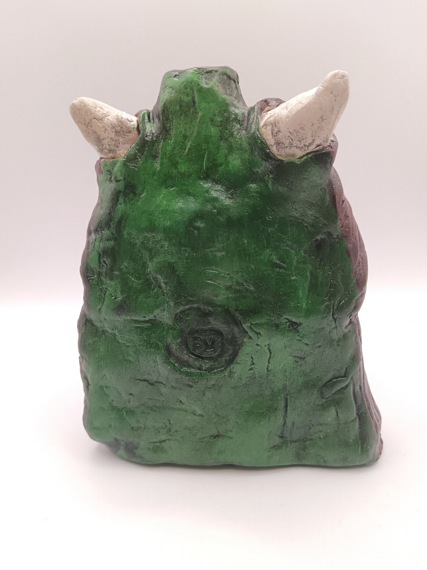 Handmade clay devil girl vase, back