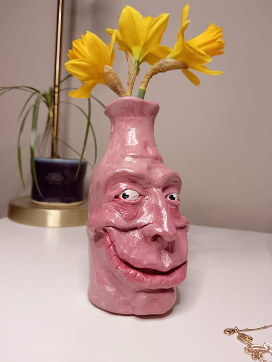 Quirky Hand Sculpted Grinning Face Vases