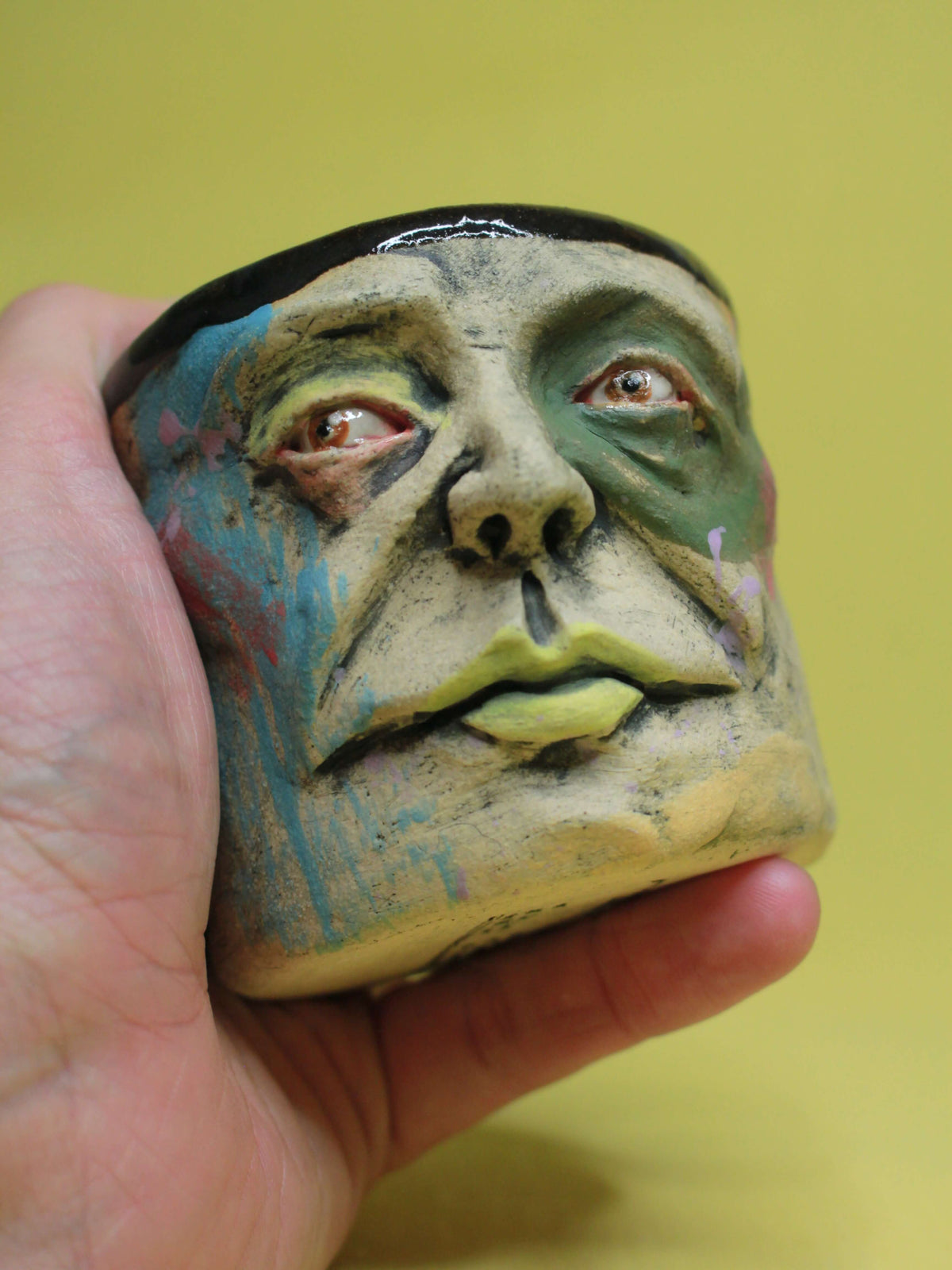 Abstract Face Tumbler - Quirky Handmade Ceramic Drinkware