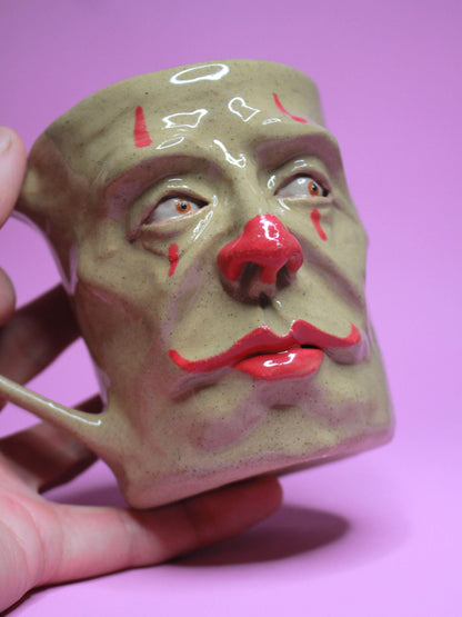 All Seeing Clown Face Mug - Weird Handmade Ceramic Mug